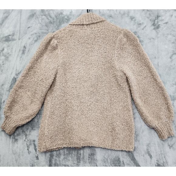 Vintage 80s Adele Joyce Wool Fluffy Shawl Collar Cardigan Sweater Size M Beige - Picture 2 of 7